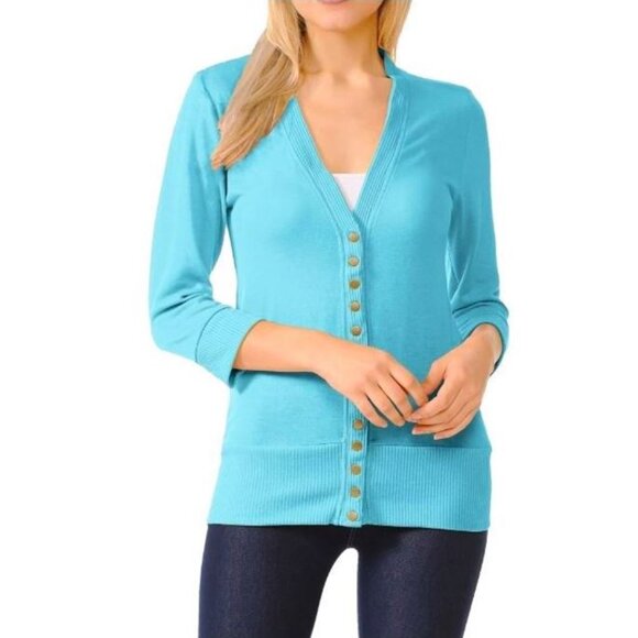 NWT!! AMAZON, Traleubie brand - Teal long sleeve v-neck cardigan - Picture 2 of 13